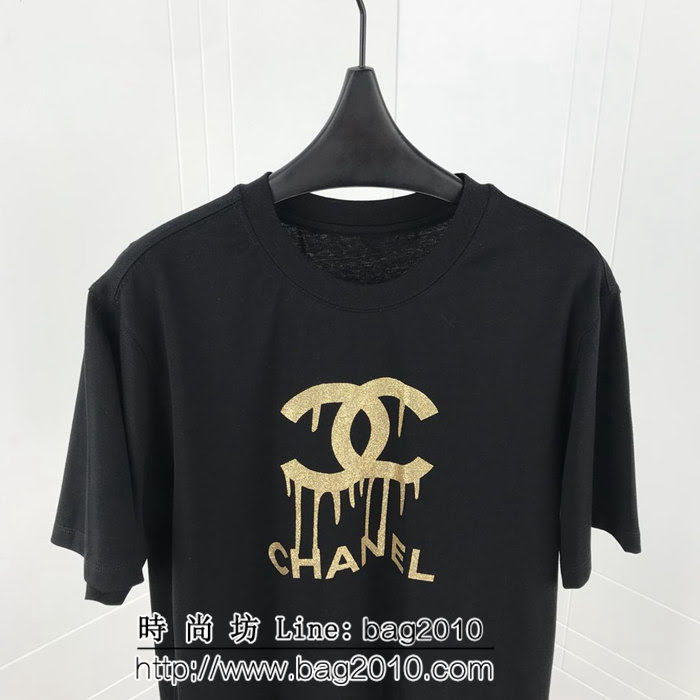 Chanel香奈兒 19ss早春新款短袖 閃粉logo 定制原版純棉面料 高版本男女同款 ydi2036